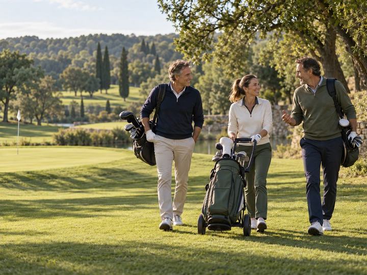 Des golfeurs partagent un moment convivial sur le parcours.